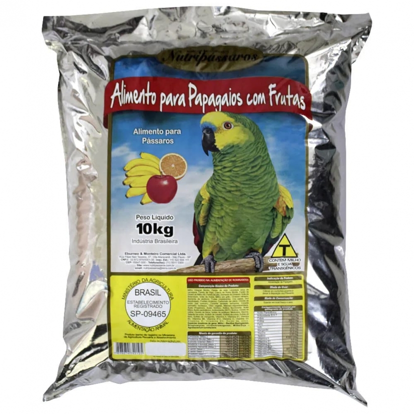 NUTRIPASSAROS PAPAGAIO C/FRUTAS 10KG